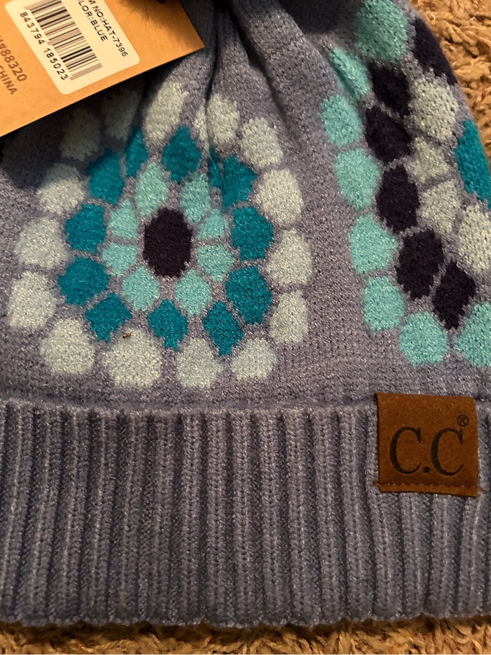 CC BEANIE Pom Pom FLOWER PATTERN POM-HAT-7396 Blue - Picture 5 of 5